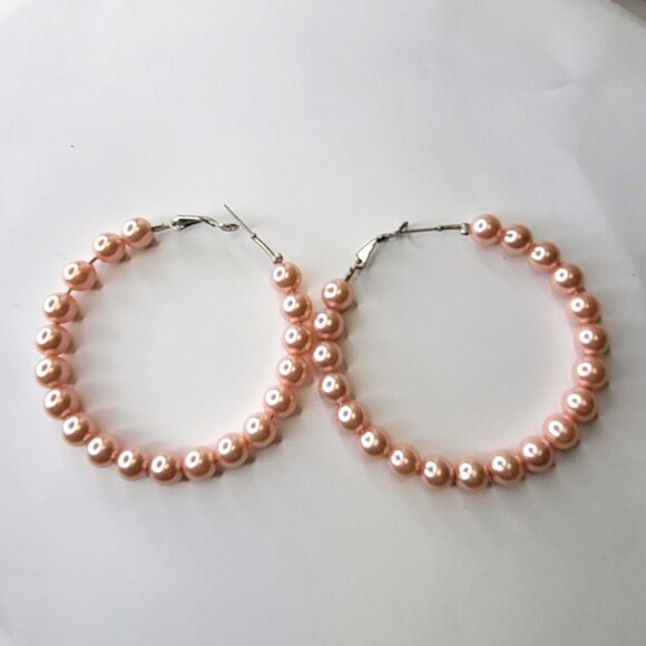 Baby Pink Pearl Hoop Earrings - Picture 1 of 5